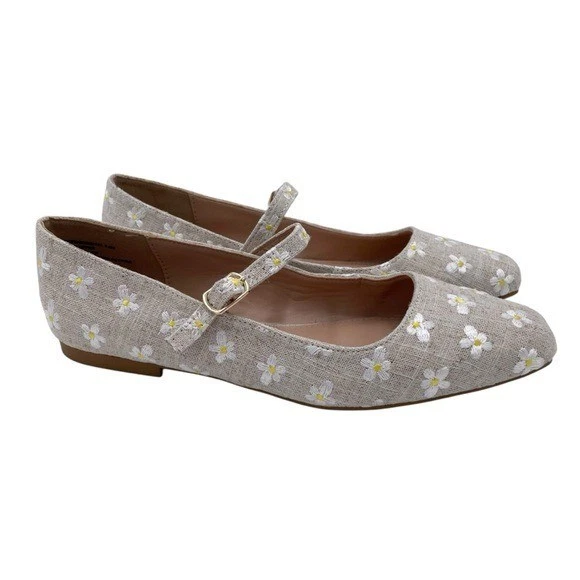 Mocasín plano Steve Madden Boden natural floral bordado correa media talla 8,5 Foto 1 de 4