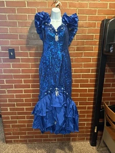 Abito vestito vintage Alyce Designs paillettes volant sirena ballo festa blu USA - Foto 1 di 23