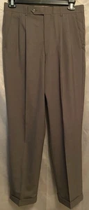 Brooks Brothers 346 Stretch Pants Mens 33 X 33 Gray Green Worsted Wool Cuffed - Picture 1 of 5