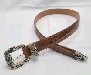 Cinturón de cuero Brighton cocodrilo en relieve S hebilla de rodillo 44828 talla S vintage 1995 - Imagen 1 de 11