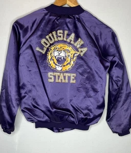 Vintage 80s LSU Tigers Satin Bomber Jacket College University Youth Sz L - Picture 1 of 6