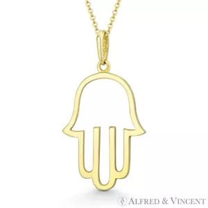 Hamsa Hand von Fatima böser Blick Kabbala Amulett 14k Gelbgold Glück Charm Anhänger - Bild 1 von 1