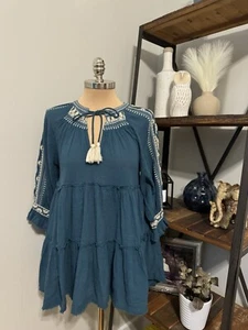 NWT Free People Dreamweaver Tiered Embroidered Boho 3/4 Sleeve Tunic Size XS - Picture 1 of 11