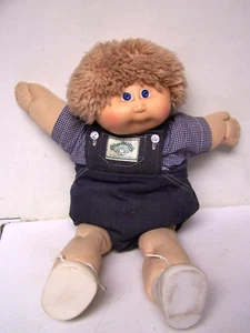 Cabbage patch doll w/blue jean overalls, blue shirt shoes H Kong Xavier Roberts - Picture 1 of 11