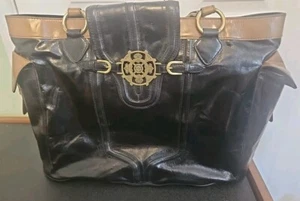Kate Landry Leather Tote Shoulder Laptop Bag Canvas Lined Brown Large Pockets - Picture 1 of 17