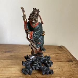 Antica statua immortale cinese Fuzhou Foochow laccato e legno intagliato dorato - Foto 1 di 13
