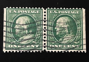 US Stamps; Scott #331a Booklet Pane USED Pair 1c Washington $235 W/APEX CERT VF - Picture 1 of 9