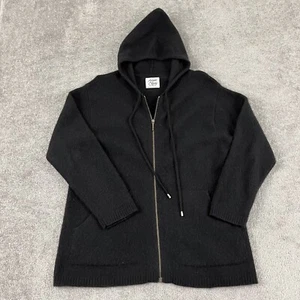 Margaret O'leary Sweater Jacket Womens Size 2 Black Merino Wool Blend Hooded Zip - Picture 1 of 8
