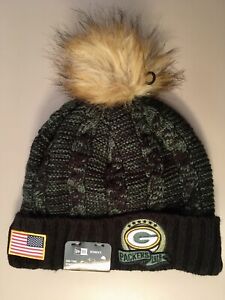 Green Bay Packers New Era NFL Knit Hat Sideline Beanie fur Pom Stocking Cap NWT