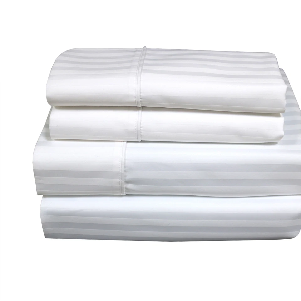 Juego de sábanas 650 TC de lujo a rayas mezcla de algodón 22 pulgadas a rayas súper profundas Foto 1 de 1