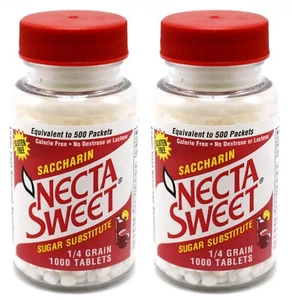 2 1000-Tablet Bottles 1/4 Grain Necta Sweet Saccharin Tablets NectaSweet - Picture 1 of 5