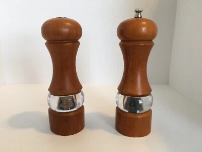 Salero y pimienta vintage antiguo Thompson madera acero al carbono Foto 1 de 4