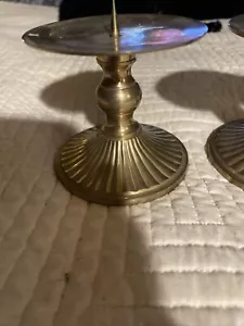 Set Of 2 Vintage Brass Candle Holders She’ll Or Chandelier Bottoms Spike Holder - Picture 1 of 9
