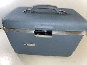 Vintage Sears Forecast Blue Hard Train Make up Case Mirror - Bild 1 von 8