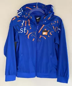 Nike Windbreaker Jacket Boy's Youth Size Large Blue/Orange Hooded Zip Up Pockets - Picture 1 of 11
