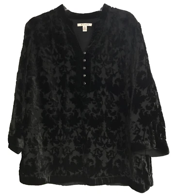 Blusa túnica forrada pulóver JM Collection talla 14 terciopelo negro burnout floral Foto 1 de 4
