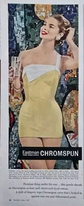 1957 Womens Yellow Flexees Eastman Chromspun swimsuit Vintage fashion ad - Picture 1 of 1