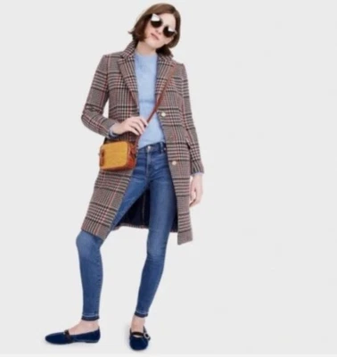 J. Crew cabernet plaid single-breasted wool blend coat sz 10 8 - Image 1 of 4