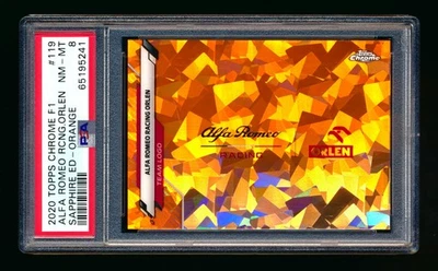 2020 TOPPS CHROME SAPPHIRE F1 #119 ALFA ROMEO LOGO RC ORANGE SP #22/25 PSA 8! - Image 1 of 2