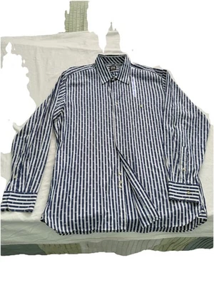 Hombre Abotonable XL Rayas Azules y Blancas Muy Detalladas IKE BAHR Bordado Foto 1 de 4