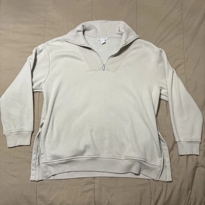 Athleta 大号 Forever Fleece 1/4 拉链运动衫面霜白色 — 第 1/4 张图片