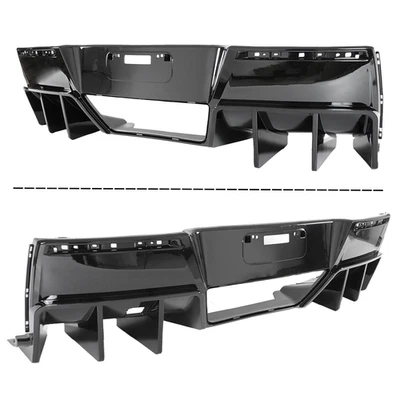 适用于 Corvette C7 所有型号 2014 - 2019 光泽黑色 Big Fin 后保险杠扩散器套件 — 第 1/4 张图片