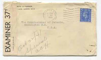 "Лондонская цензорская обложка 1941 WW2 в Вашингтон округ Колумбия ""Examiner 3717"" PC90 открытая" - Изображение 1 из 2