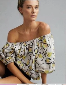 Camisa Top Terciopelo Por Graham Spencer Estampado Zoey Estampado Lilypad $156 Amarillo Rosa M - Imagen 1 de 14
