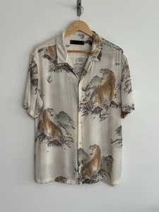 Camisa Allsaints “Kayan” Manga Corta Floral Estampado Tigre Hawaiano Marfil Grande - Imagen 1 de 11