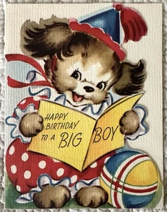 Biglietto Auguri Cane Cucciolo Compleanno Vintage Vestito Da Clown Anni 40 50 Ruggine Artigianale - Foto 1 di 3