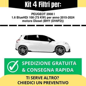 Kit 4 Filtri Tagliando per PEUGEOT 2008 I 1.6 BlueHDi 100 73 kw Diesel 2015-2024 - Imagen 1 de 2