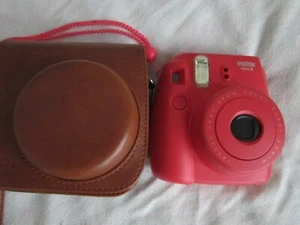 Instax Mini 8 Camera Fujifilm Brown Case Salmon Color tested Lightly used Mint - Picture 1 of 8