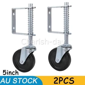 2x Gate wheel HEAVY DUTY spring loaded swivel castor rubber wheel farm driveway - Picture 1 of 9