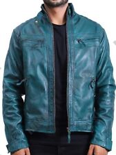 Men's Blue Leather Biker Style Jacket | Edgy and Trendy Motorcycle Outerwear