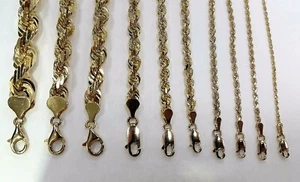 "Collar de cadena de cuerda de oro amarillo liso de 10 K para hombre mujer 1,5 mm ~ 9 mm / 16"" ~ 30" - Imagen 1 de 13