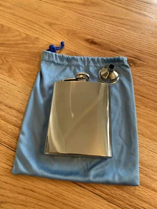 Stainless Steel 7 Ounce Flask with Funnel for Filling And Soft Protective Bag - Picture 1 of 12