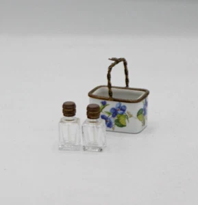 La Gloriette Limoges France Ceramic Basket Floral with Two Glass Perfume Bottles - Picture 1 of 7
