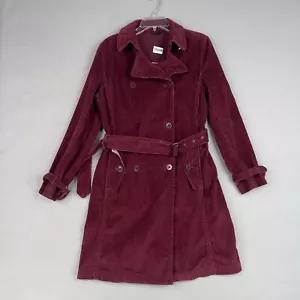 Vintage Gap Jacket Womens Medium Burgundy Corduroy Trench Double Breasted Belted - Picture 1 of 15