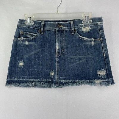 EARL JEAN Denim Skirt S Small Pencil Fray Hem Distressed Ripped Medium Wash Blue - Image 1 of 4