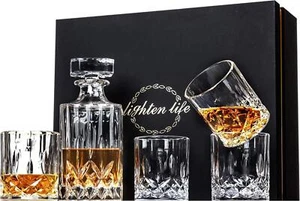 Whiskey Decanter Set 5-Piece Non-Lead 4 Glasses Gift Box Crystal Bourbon Scotch - Bild 1 von 7