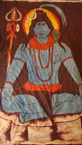 Vintage Shiva Wandteppich Teil Batik Handarbeit Wandbehang Kunst 60er 70er - Bild 1 von 9