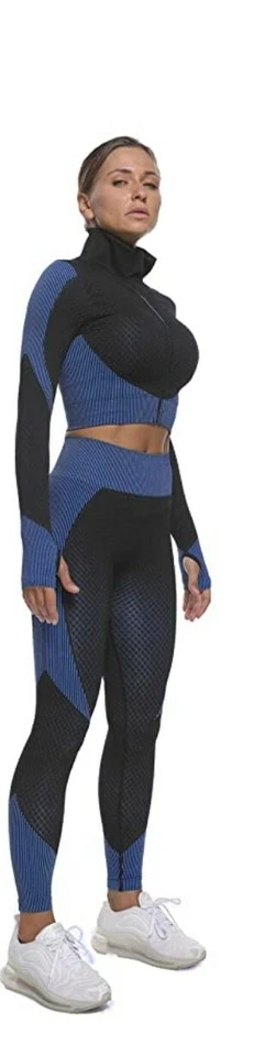 Women's 2 piece seamless yoga set highwaisted leggings crop jacket butt lifting  - Image 1 of 1