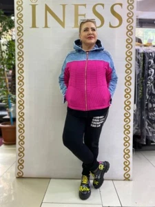 Selly Line gesteppte Jeansjacke Gr. 18/52 rosa blau mit Kapuze Made in Turkey - Bild 1 von 5