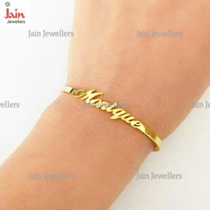 18 Kt, 22 Kt Real Solid Yellow Gold Custom Personalized Name Cuff Bangle Bracele - Picture 1 of 2