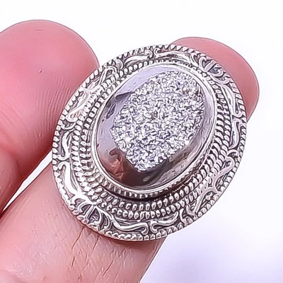 Silver Handmade Agate Drusy Silver Plated Bali Ring s.6 T3016, Christmas Gift - Image 1 of 4