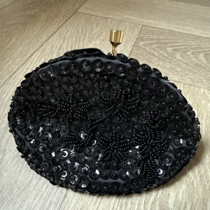 Vintage Contessa Francesca Hong Kong Sequins & Beaded Black Purse Gold Hardware - Picture 1 of 9