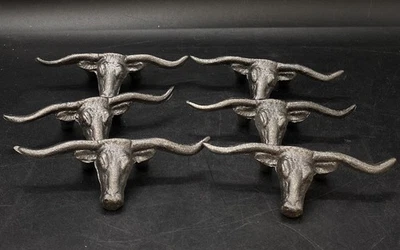 Rústico Hierro Fundido Longhorn Cajón Tirador Manija Perilla Gris Oscuro 4.75" LOTE 6 Foto 1 de 4