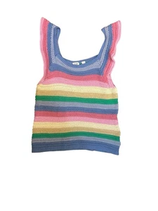 Gap Kids Girls Large Knit Tank Top Flutter Sleeve Square Neck Pastel Rainbow - Picture 1 of 7