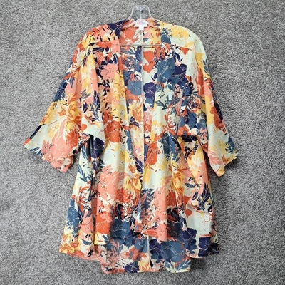 Lula Roe Women's Rayon Cardigan Floral Orange Large - Image 1 of 4