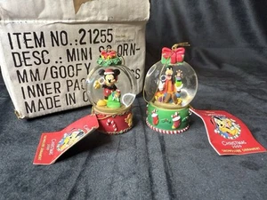 Disney Candy Cane Christmas 2000 Mickey And Goofy Snow Globe Ornament Set Box - Picture 1 of 4